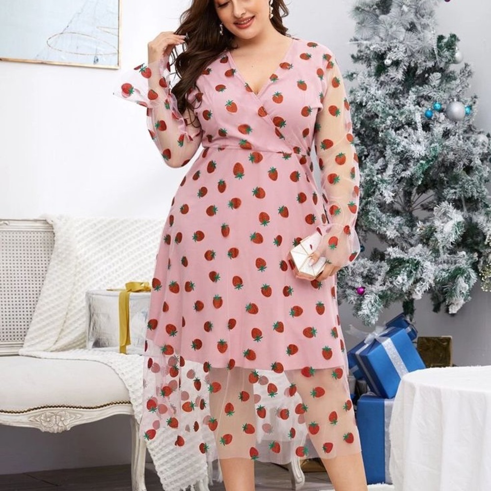 Pink Dress with Strawberry Embroidery